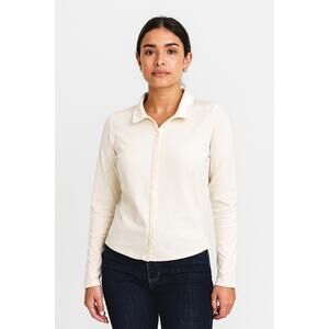 Patagonia Women's Cream Long Sleeve Snap Button Stretch Shirt Size Small